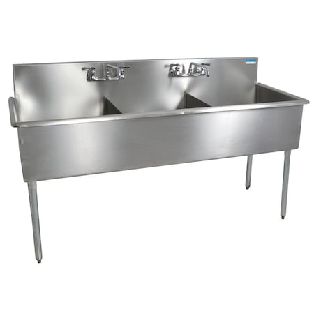 Bk Resources Three Compartment Budget Sink 24 in x 24 in, 3, 4, Free Standing, Stainless Steel BK8BS-3-24-12